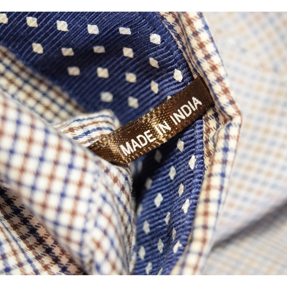 J. McLaughlin Men's L Egyptian Cotton Button Down Shirt Blue Brown Micro Check - Picture 10 of 13